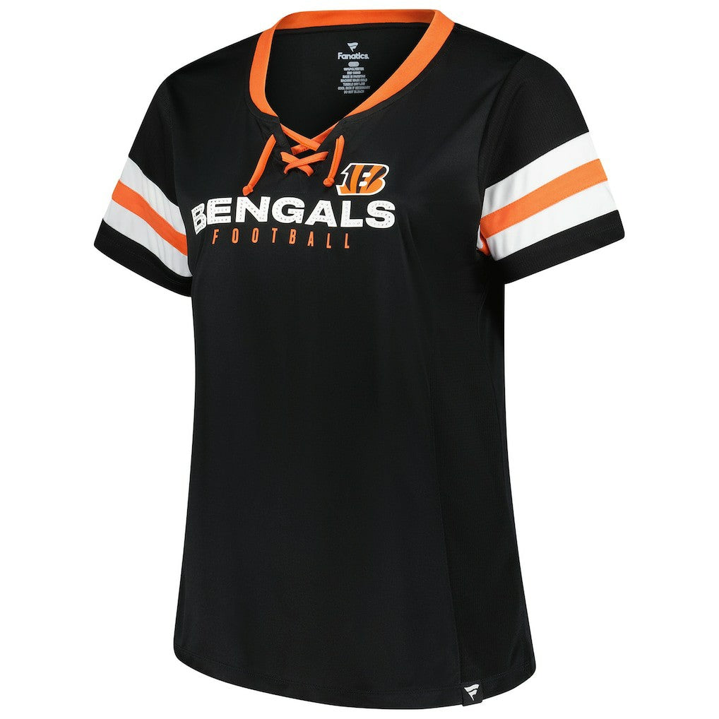 Cincinnati Bengals Fanatics Women's Plus Size Red Zone Athena Lace-Up V-Notch Neck T-Shirt