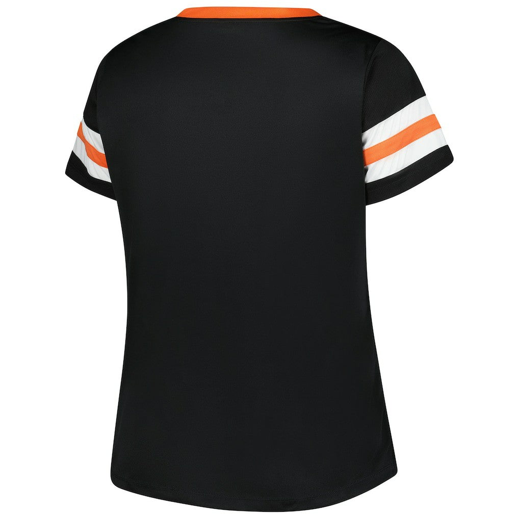 Cincinnati Bengals Fanatics Women's Plus Size Red Zone Athena Lace-Up V-Notch Neck T-Shirt