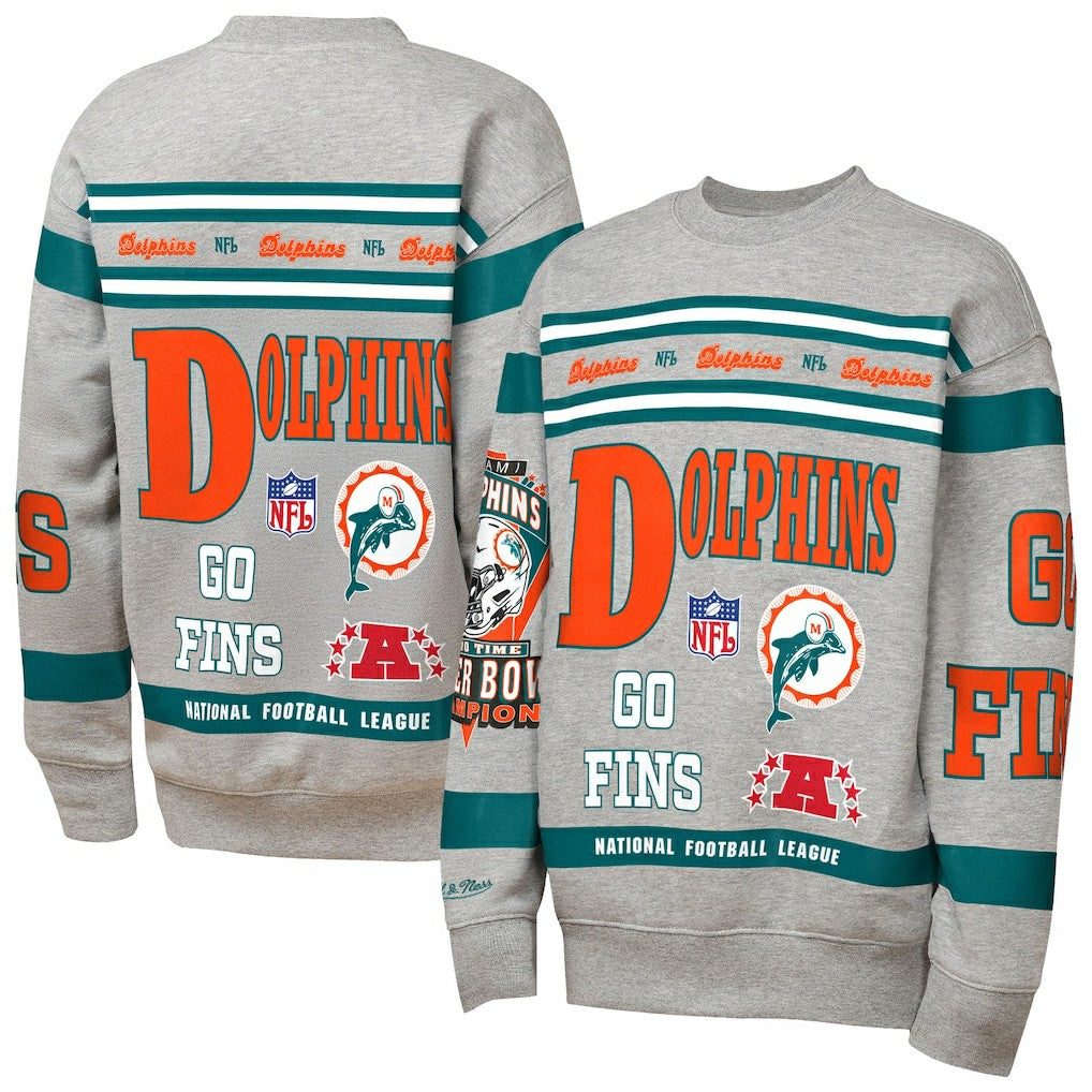 Miami Dolphins Mitchell & Ness Youth Throwback All-Over Print Fleece Sweatshirt