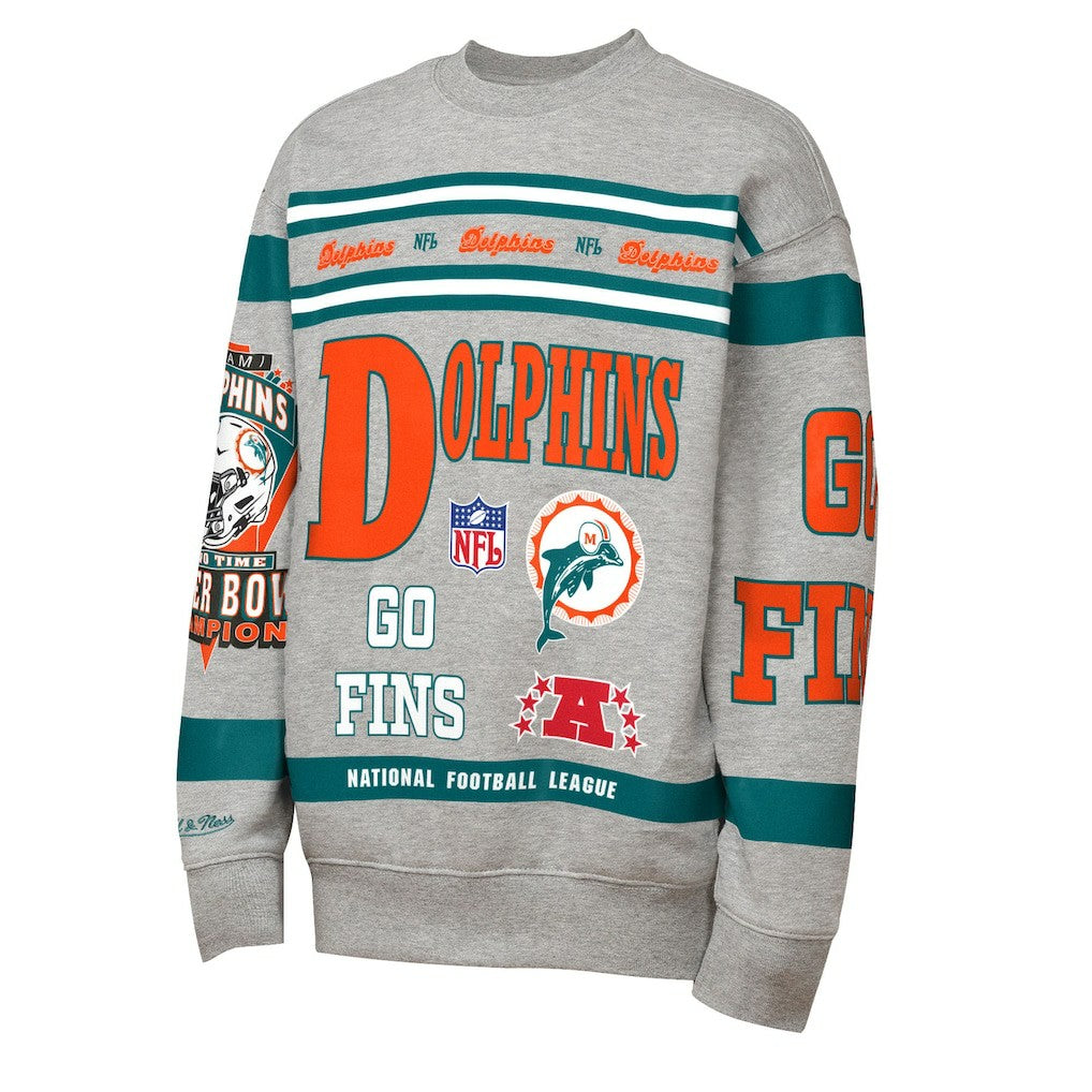 Miami Dolphins Mitchell & Ness Youth Throwback All-Over Print Fleece Sweatshirt