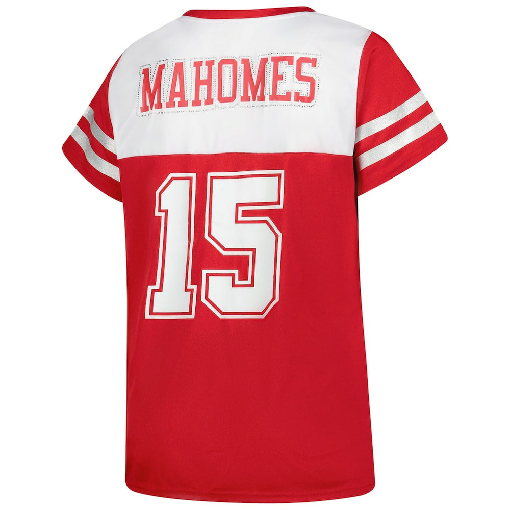 Kansas City Chiefs Fanatics Patrick Mahomes  Women's Plus Size Bling V-Neck T-Shirt