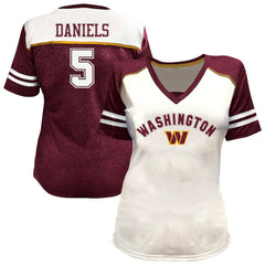 Washington Commanders Fanatics Jayden Daniels  Women's Plus Size Bling V-Neck T-Shirt