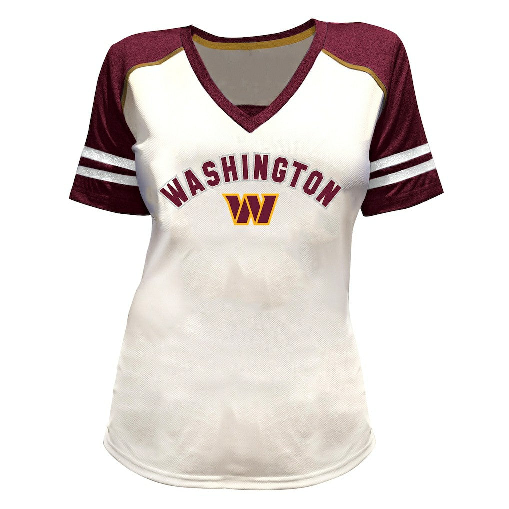 Washington Commanders Fanatics Jayden Daniels  Women's Plus Size Bling V-Neck T-Shirt