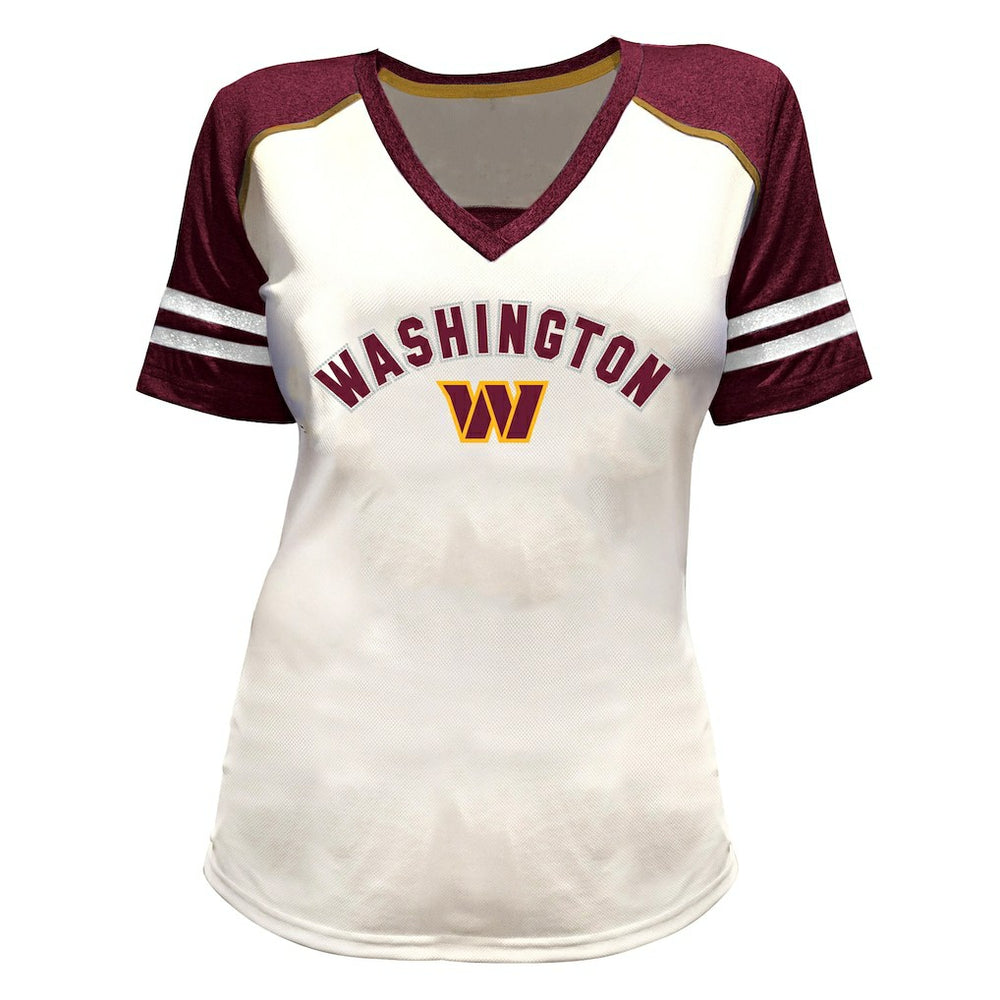 Washington Commanders Fanatics Jayden Daniels  Women's Plus Size Bling V-Neck T-Shirt
