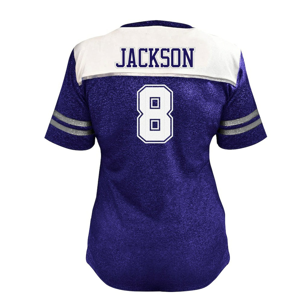 Baltimore Ravens Fanatics Lamar Jackson  Women's Plus Size Bling V-Neck T-Shirt