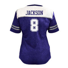 Baltimore Ravens Fanatics Lamar Jackson  Women's Plus Size Bling V-Neck T-Shirt
