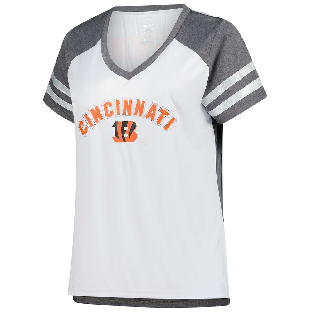 Cincinnati Bengals Fanatics Joe Burrow  Women's Plus Size Bling V-Neck T-Shirt