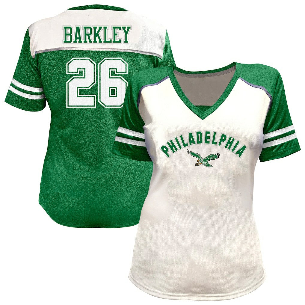 Philadelphia Eagles Fanatics Saquon Barkley  Women's Plus Size Bling V-Neck T-Shirt