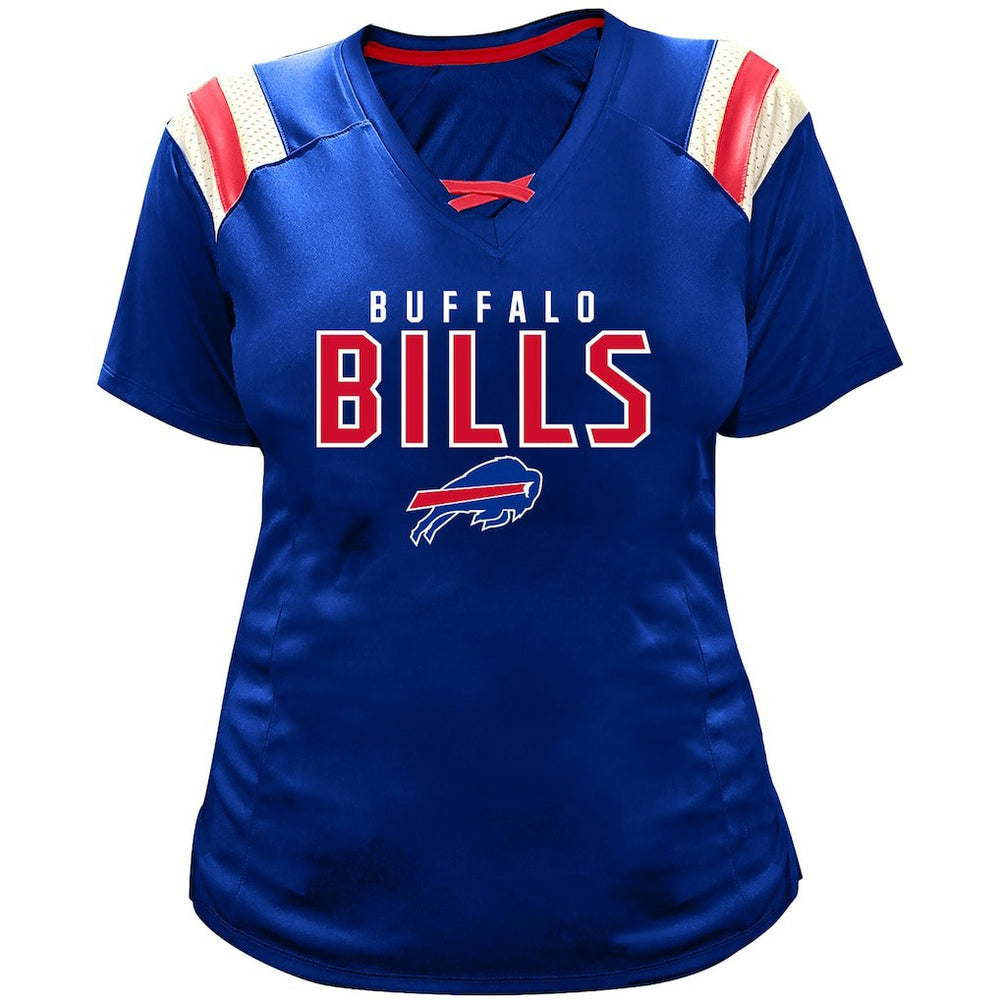 Buffalo Bills Fanatics Josh Allen  Women's Plus Size Name & Number Raglan Lace V-Neck T-Shirt