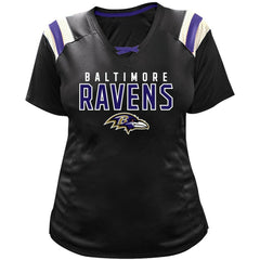 Baltimore Ravens Fanatics Lamar Jackson  Women's Plus Size Name & Number Raglan Lace V-Neck T-Shirt
