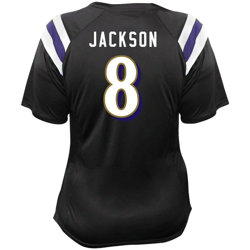 Baltimore Ravens Fanatics Lamar Jackson  Women's Plus Size Name & Number Raglan Lace V-Neck T-Shirt