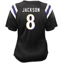 Baltimore Ravens Fanatics Lamar Jackson  Women's Plus Size Name & Number Raglan Lace V-Neck T-Shirt