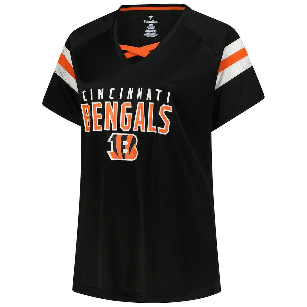 Cincinnati Bengals Fanatics Joe Burrow  Women's Plus Size Name & Number Raglan Lace V-Neck T-Shirt
