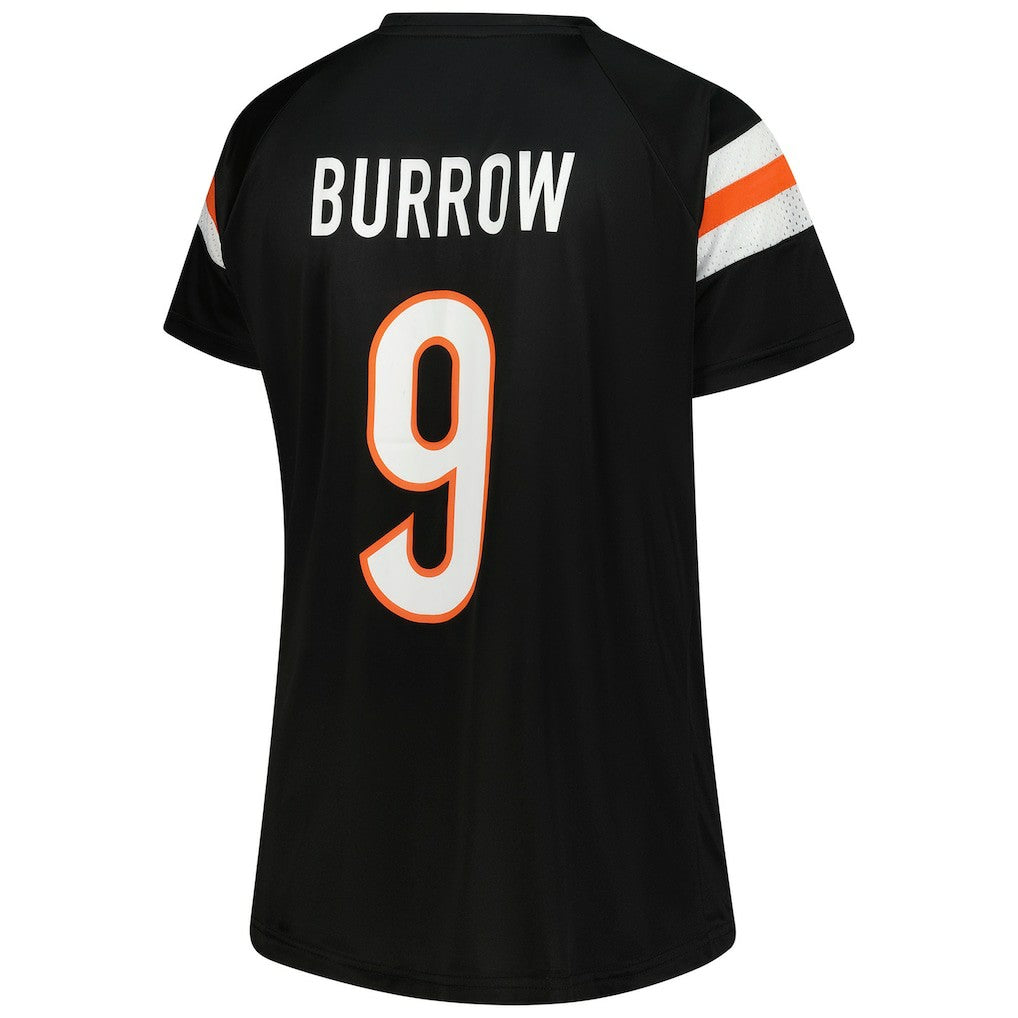 Cincinnati Bengals Fanatics Joe Burrow  Women's Plus Size Name & Number Raglan Lace V-Neck T-Shirt