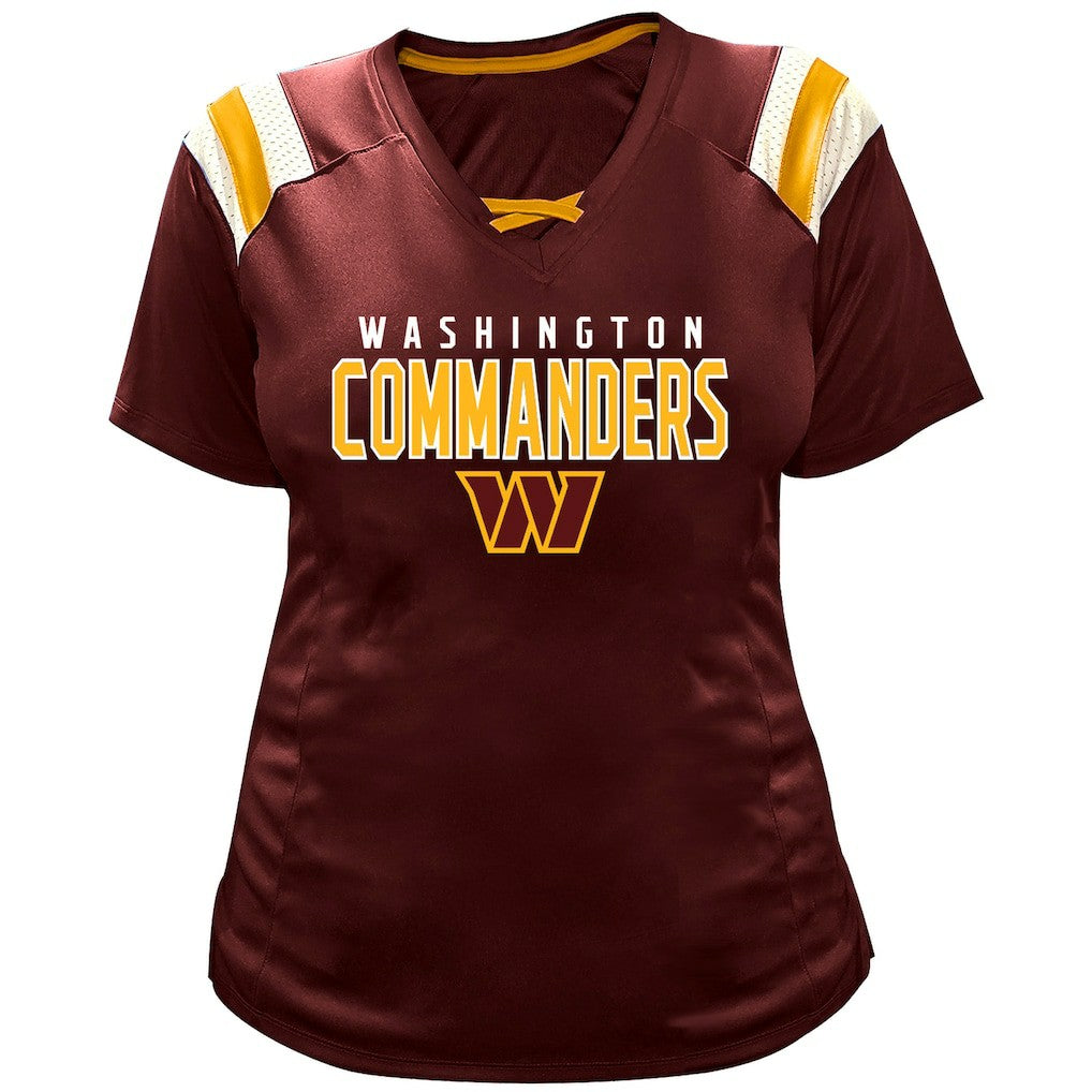 Washington Commanders Fanatics Jayden Daniels  Women's Plus Size Name & Number Raglan Lace V-Neck T-Shirt