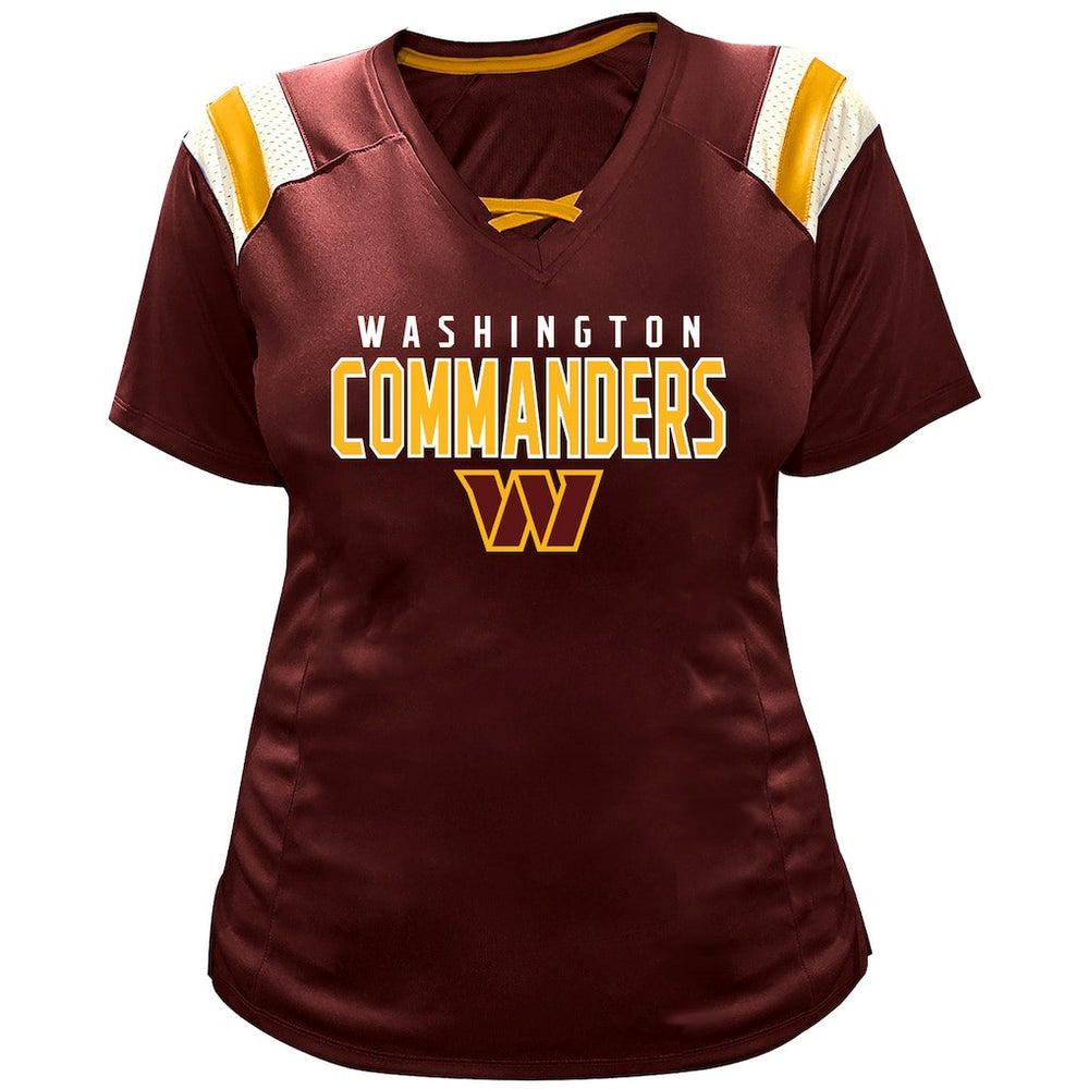 Washington Commanders Fanatics Jayden Daniels  Women's Plus Size Name & Number Raglan Lace V-Neck T-Shirt