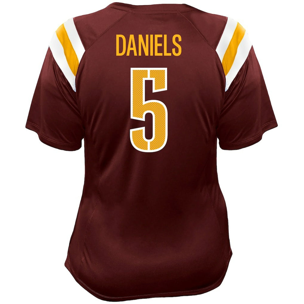 Washington Commanders Fanatics Jayden Daniels  Women's Plus Size Name & Number Raglan Lace V-Neck T-Shirt