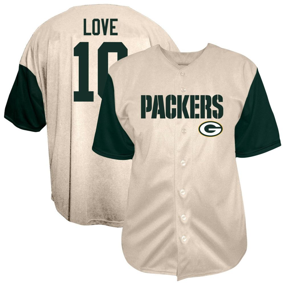 Green Bay Packers Fanatics Jordan Love  Big & Tall Baseball Button-Up Shirt