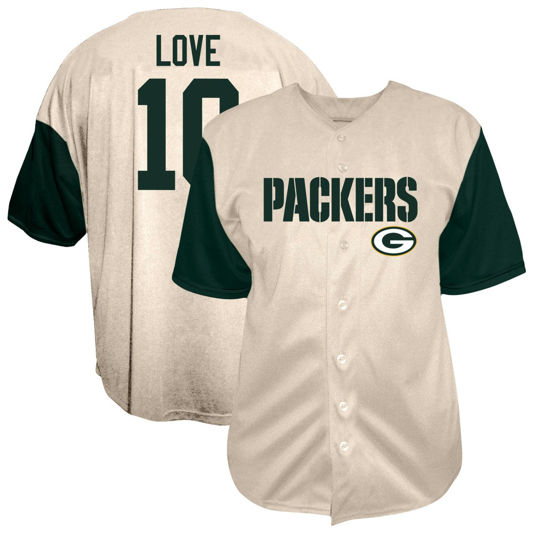 Green Bay Packers Fanatics Jordan Love  Big & Tall Baseball Button-Up Shirt