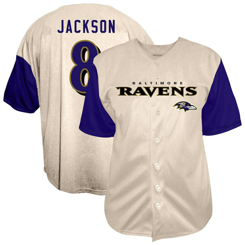 Baltimore Ravens Fanatics Lamar Jackson  Big & Tall Baseball Button-Up Shirt