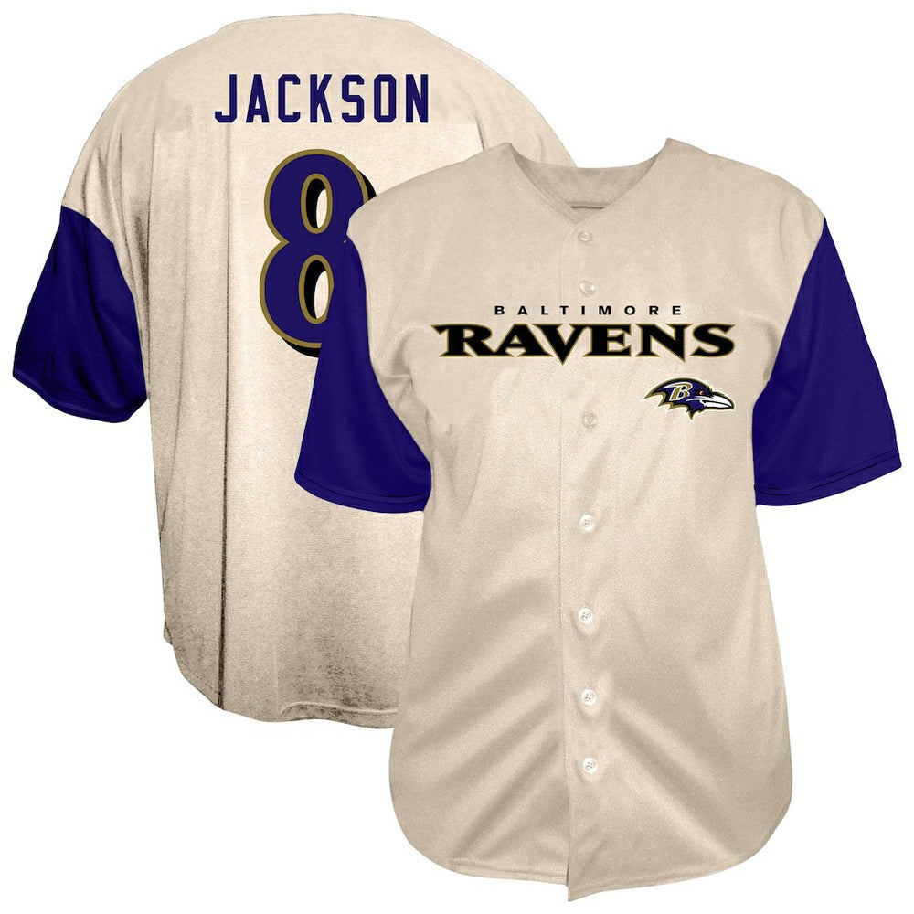Baltimore Ravens Fanatics Lamar Jackson  Big & Tall Baseball Button-Up Shirt