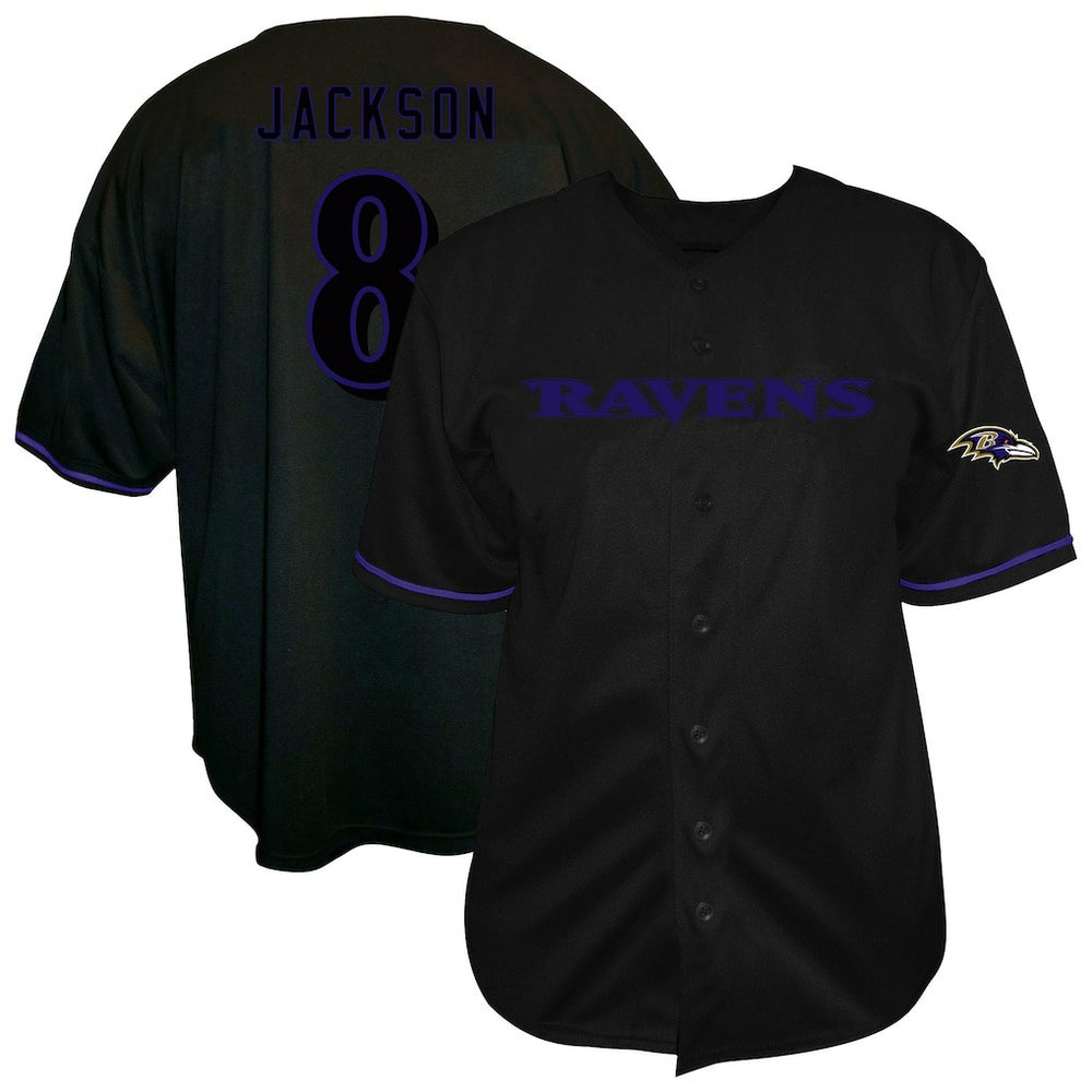Baltimore Ravens Fanatics Lamar Jackson  Big & Tall Baseball Button-Up Shirt
