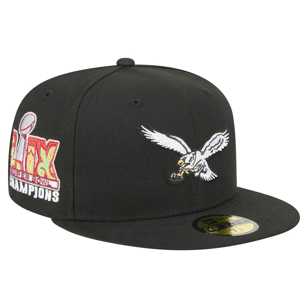 Philadelphia Eagles New Era Super Bowl LIX Champions Historic Side Patch 59FIFTY Fitted Hat