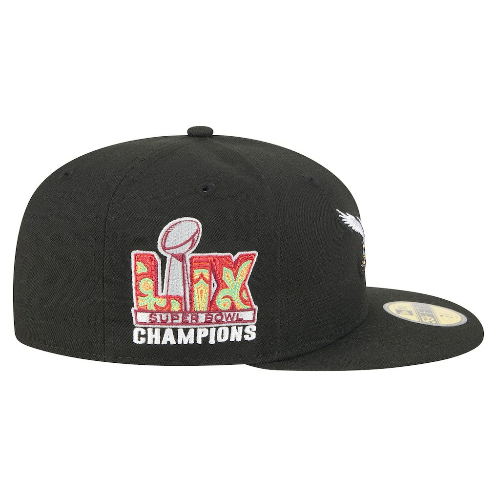Philadelphia Eagles New Era Super Bowl LIX Champions Historic Side Patch 59FIFTY Fitted Hat