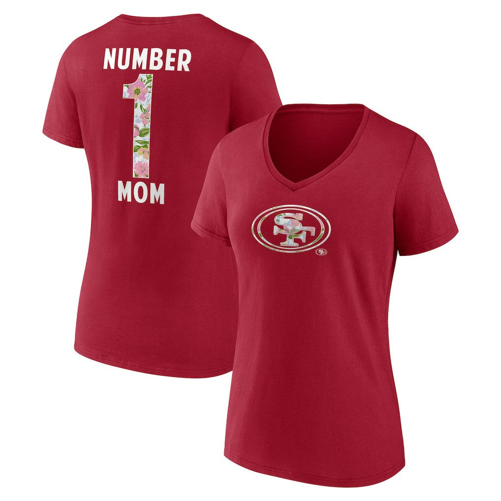 San Francisco 49ers  Women's Number 1 Mom Floral V-Neck T-Shirt