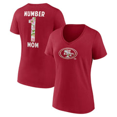 San Francisco 49ers  Women's Number 1 Mom Floral V-Neck T-Shirt