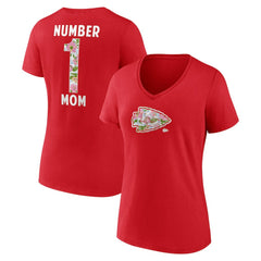 Kansas City Chiefs  Women's Number 1 Mom Floral V-Neck T-Shirt