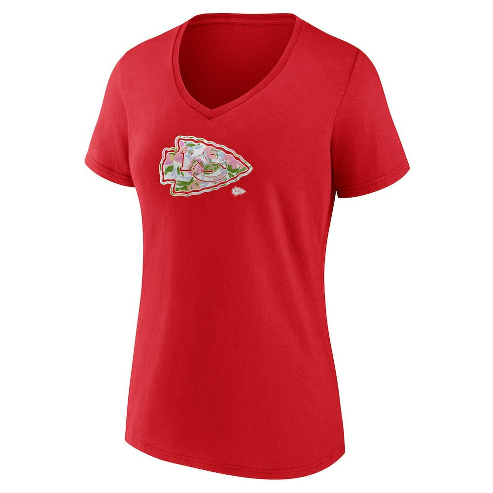 Kansas City Chiefs  Women's Number 1 Mom Floral V-Neck T-Shirt