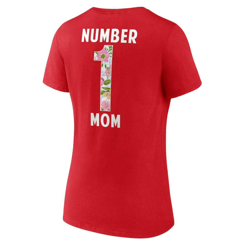 Kansas City Chiefs  Women's Number 1 Mom Floral V-Neck T-Shirt