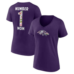 Baltimore Ravens  Women's Number 1 Mom Floral V-Neck T-Shirt