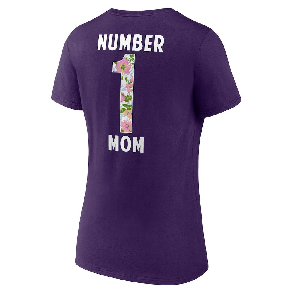 Baltimore Ravens  Women's Number 1 Mom Floral V-Neck T-Shirt