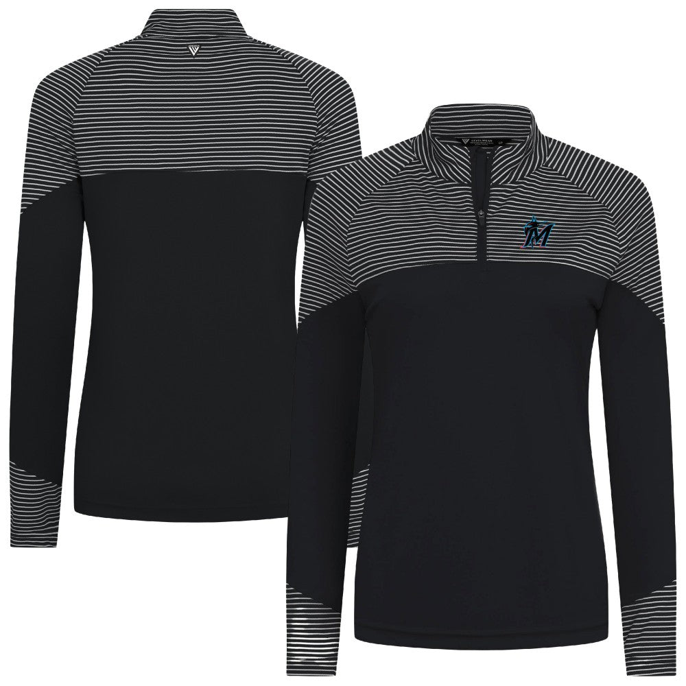 Miami Marlins Levelwear Women's Classic Stripes Insignia 2.0 Raglan Quarter-Zip Top | MLB Near me