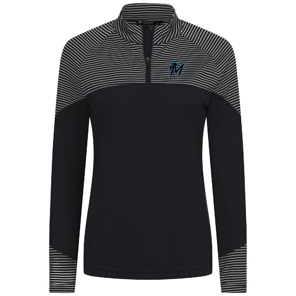 Miami Marlins Levelwear Women's Classic Stripes Insignia 2.0 Raglan Quarter-Zip Top | MLB Near me