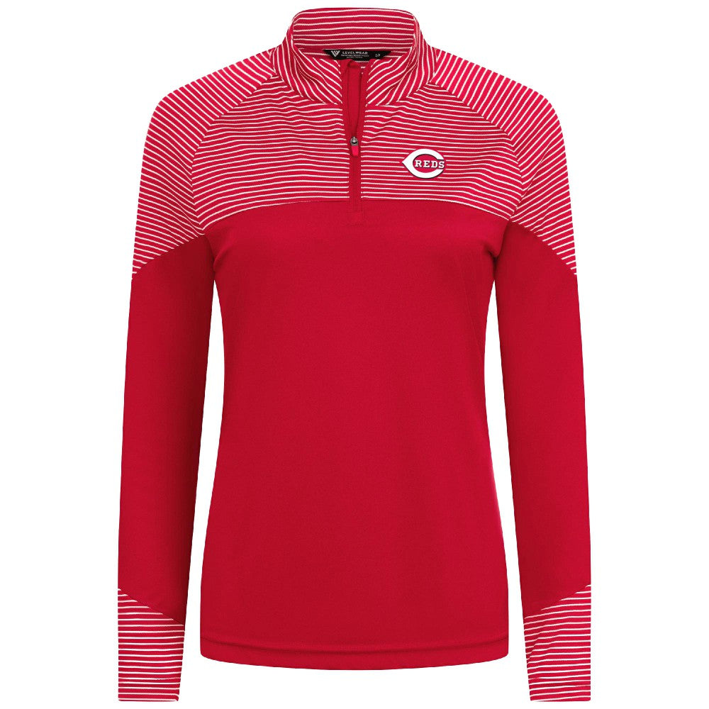 Cincinnati Reds Levelwear Women's Classic Stripes Insignia 2.0 Raglan Quarter-Zip Top | MLB Discount