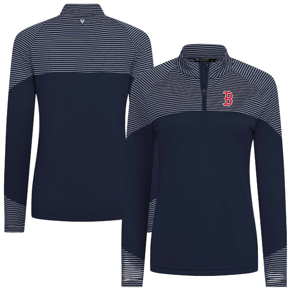 Boston Red Sox Levelwear Women's Classic Stripes Insignia 2.0 Raglan Quarter-Zip Top | MLB New