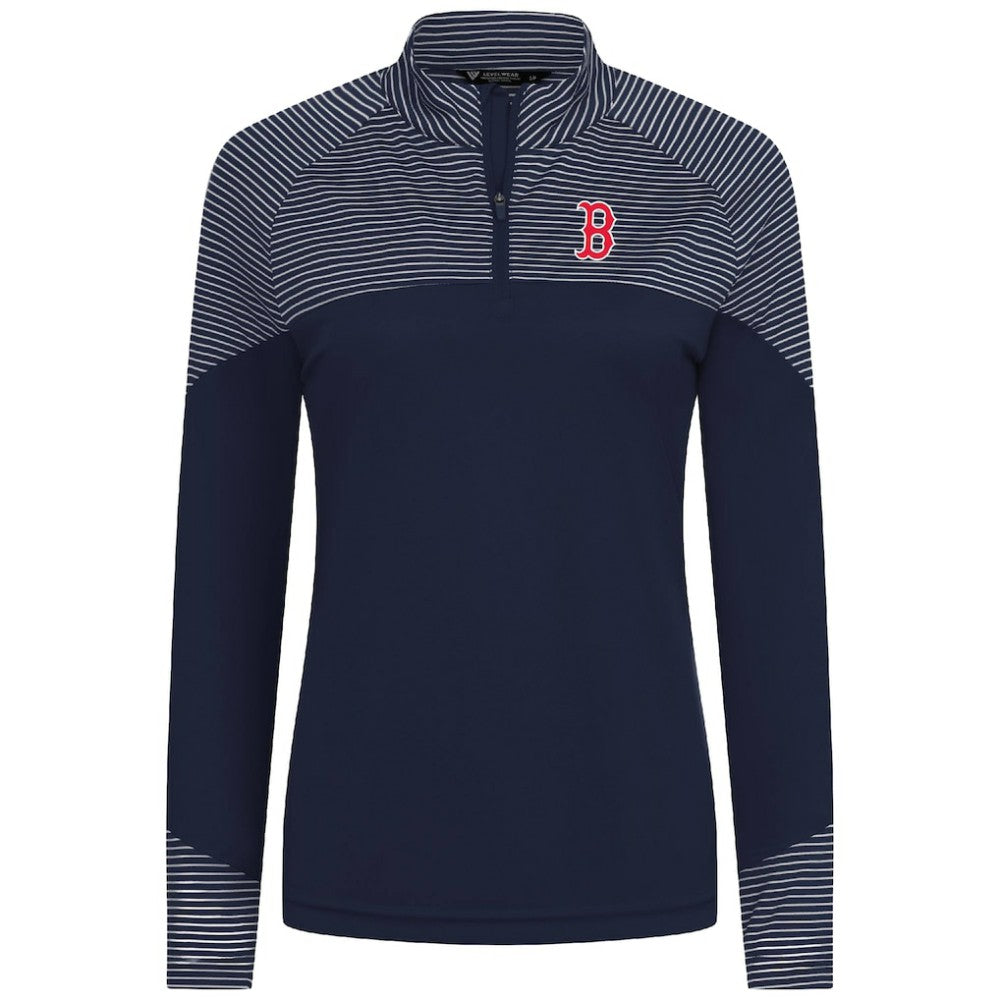 Boston Red Sox Levelwear Women's Classic Stripes Insignia 2.0 Raglan Quarter-Zip Top | MLB New