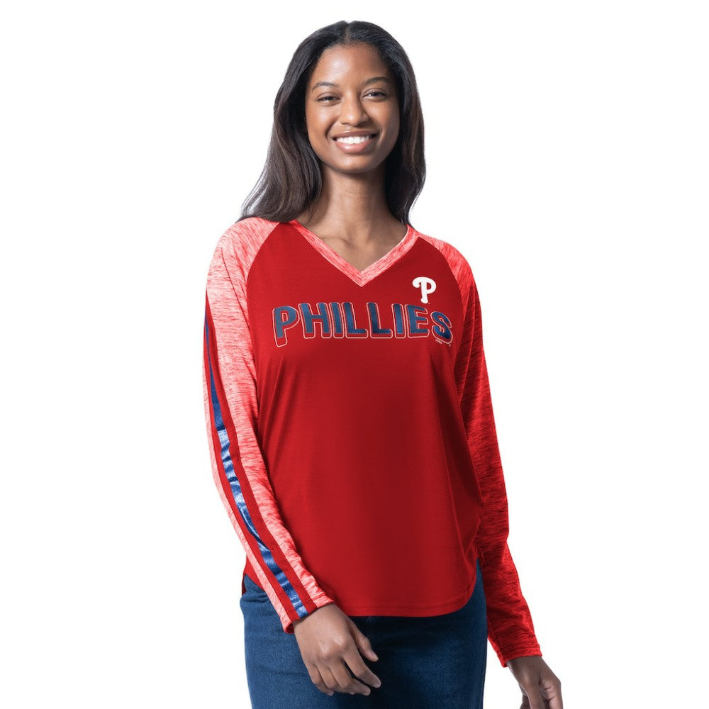Philadelphia Phillies G-III 4Her by Carl Banks Women's Top Dog Raglan Long Sleeve V-Neck T-Shirt | MLB Outlet