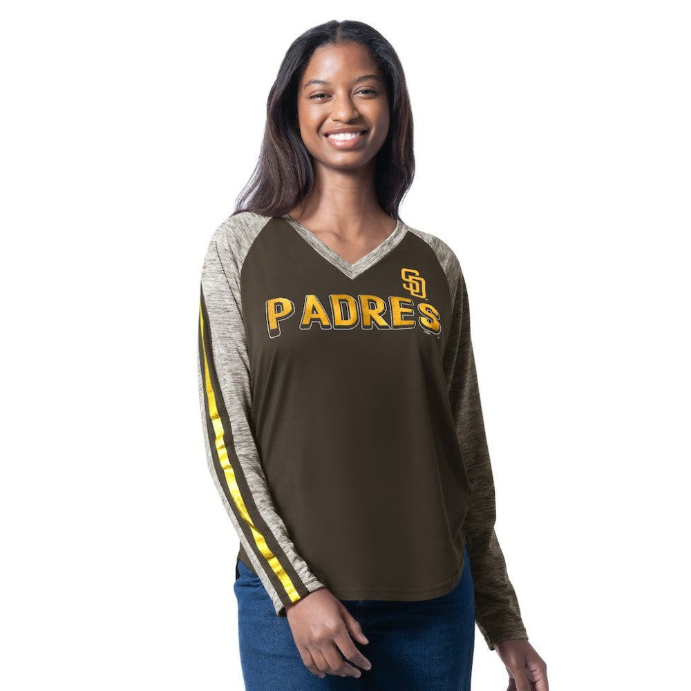 San Diego Padres G-III 4Her by Carl Banks Women's Top Dog Raglan Long Sleeve V-Neck T-Shirt | MLB Shop