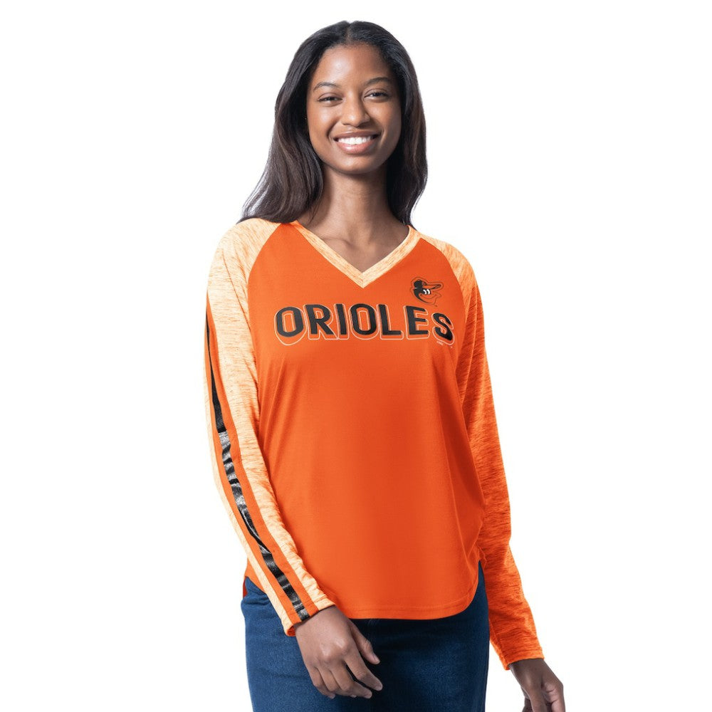 Baltimore Orioles G-III 4Her by Carl Banks Women's Top Dog Raglan Long Sleeve V-Neck T-Shirt | MLB On Sale