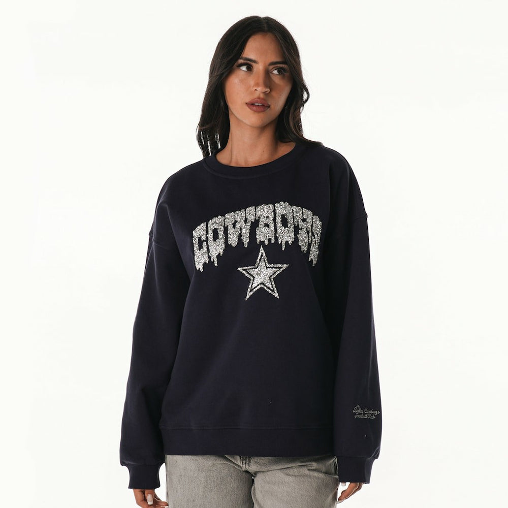 Dallas Cowboys  The Wild Collective Women's Rock Crystal Oversized Crewneck Sweatshirt