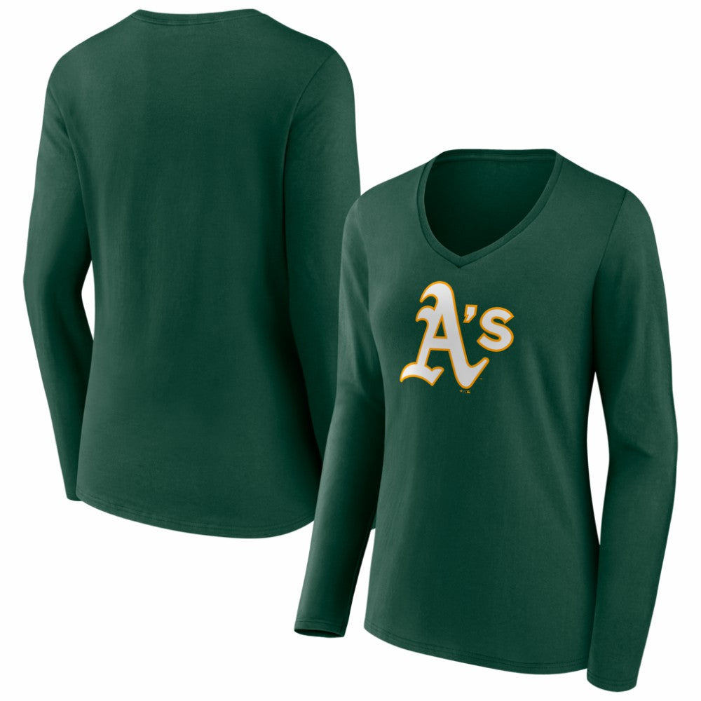 Athletics Women's Logo Long Sleeve V-Neck T-Shirt | MLB New