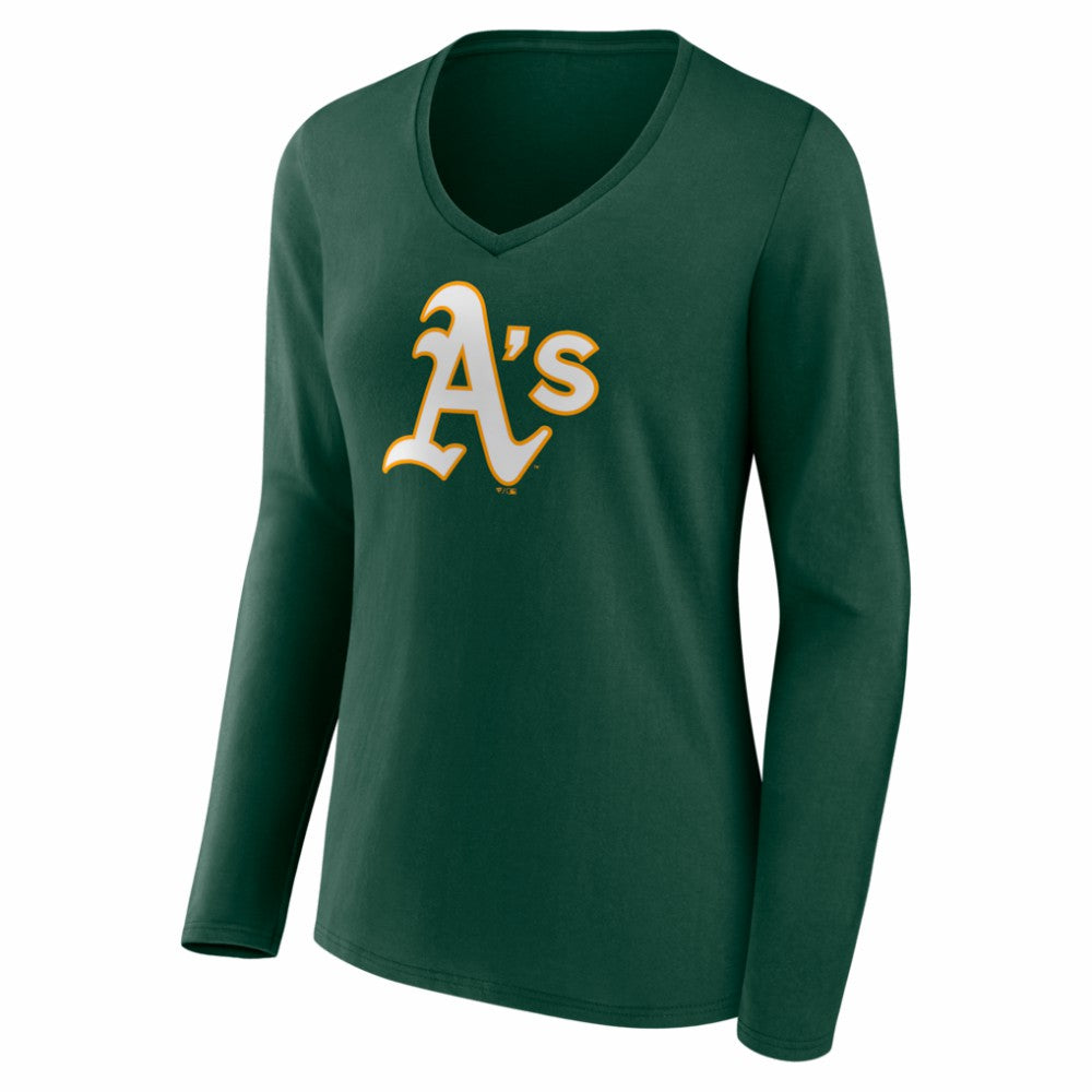 Athletics Women's Logo Long Sleeve V-Neck T-Shirt | MLB New