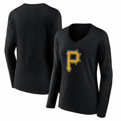 Pittsburgh Pirates Women's Logo Long Sleeve V-Neck T-Shirt | MLB Online