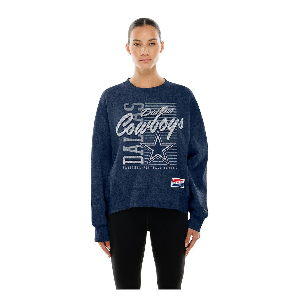 Dallas Cowboys New Era Women's Oversized Throwback Mineral Wash Crew Neck Sweatshirt