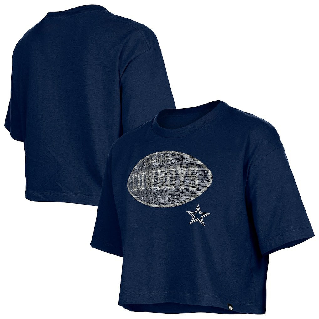 Dallas Cowboys New Era Girl's Flip Sequin Boxy T-Shirt