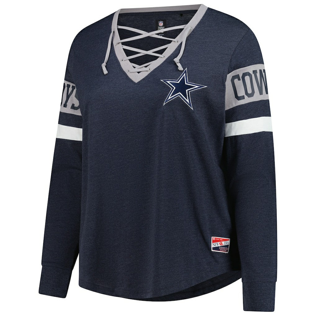Dallas Cowboys New Era Women's Plus Size Throwback Lace-Up Long Sleeve T-Shirt